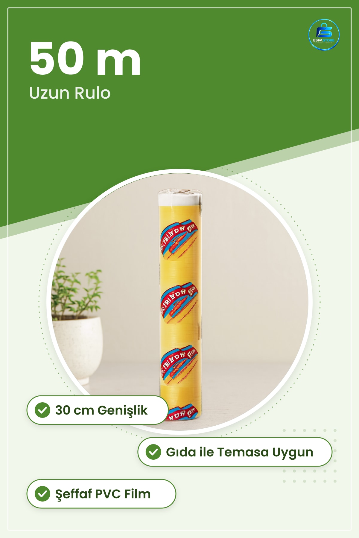 Streç Film 30 cm x 50 m Gıda ile Temasa Uygun PVC Şeffaf Mutfak Sarma Filmi Kafe Restoran