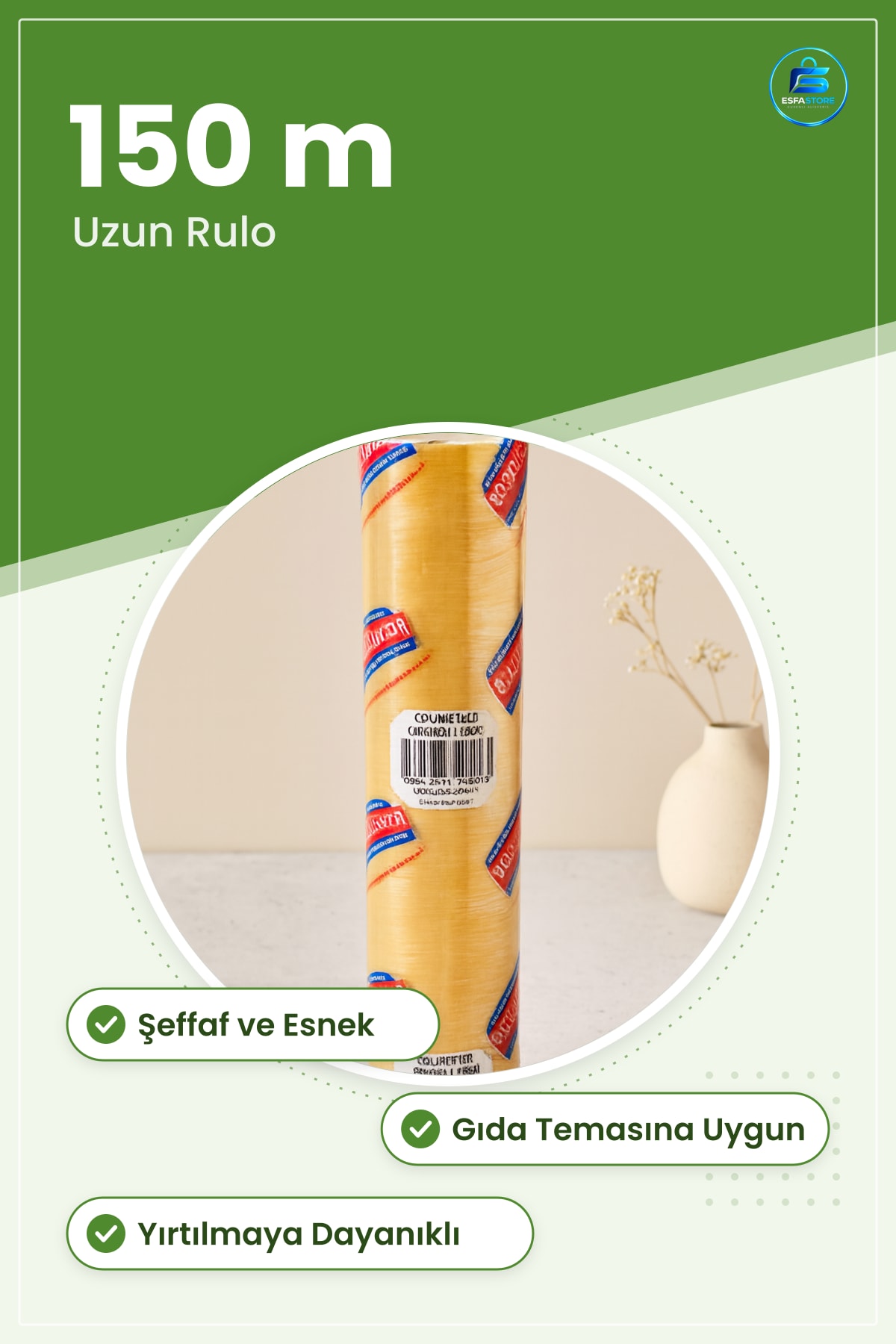 PVC Gıda Streç Film 30cm x 150m Mutfak Sarf Malzemesi Ev ve Restoran İçin Şeffaf Esnek