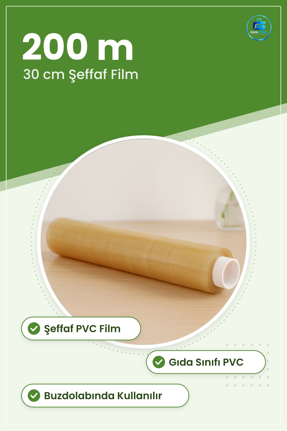 Gıda Streç Film PVC 30 cm x 200 m Şeffaf Mutfak Sarma Filmi Restoran Catering Ev Kullanımı