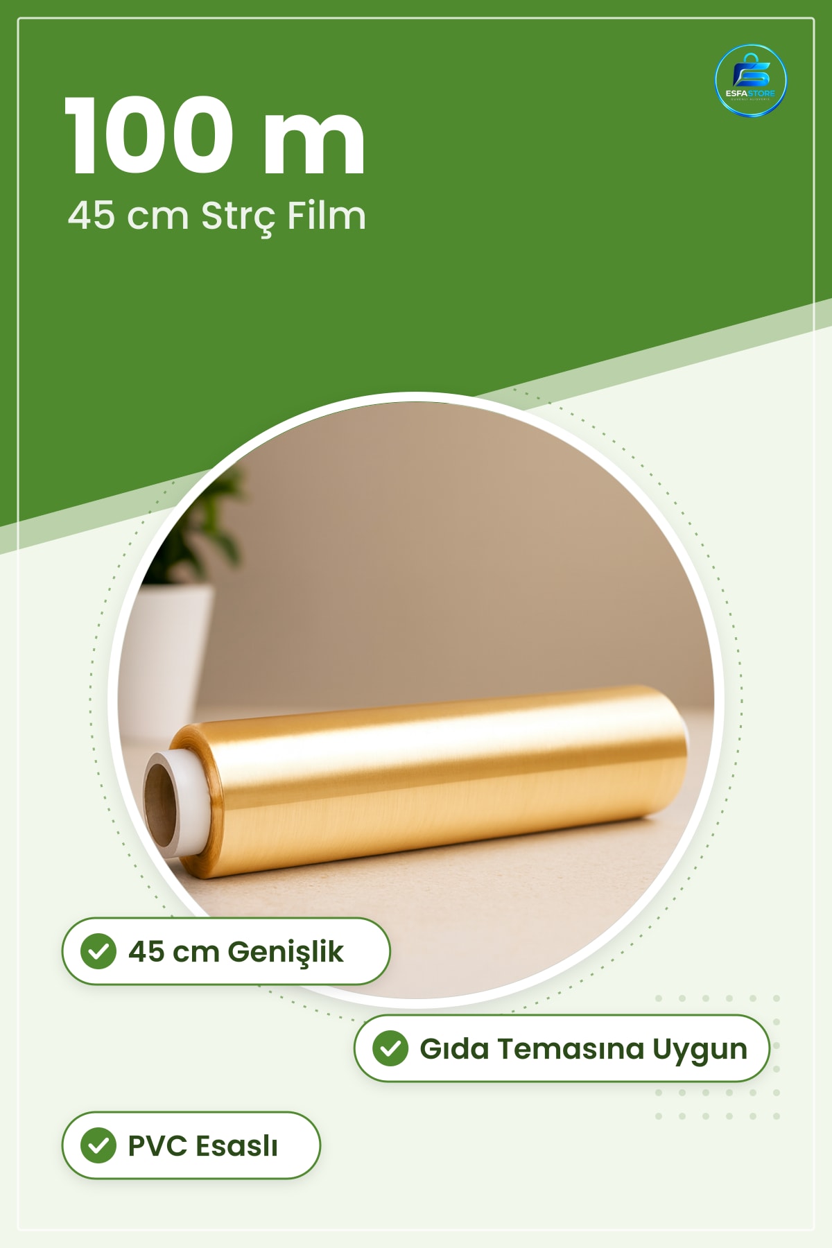 Streç Film Rulo 45 cm x 100 m PVC Gıda Sarma Mutfak Saklama Yiyecek Koruma Ambalajı