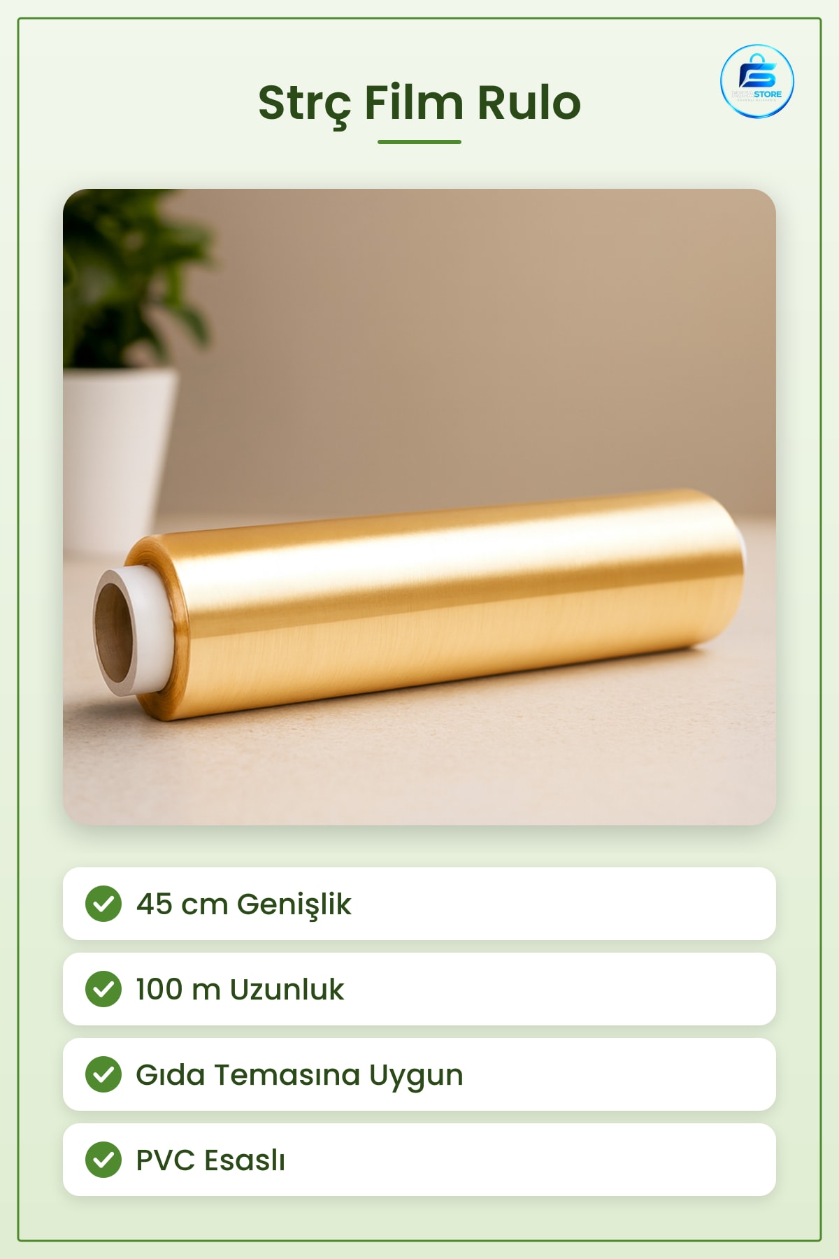 Streç Film Rulo 45 cm x 100 m PVC Gıda Sarma Mutfak Saklama Yiyecek Koruma Ambalajı