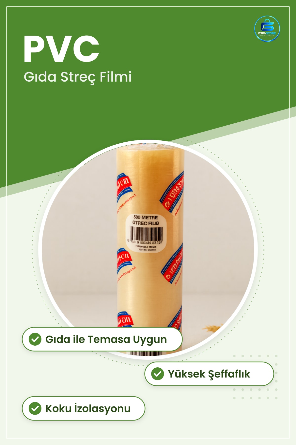 PVC Gıda Streç Film Mutfak Yiyecek Saklama Taze Tutma Koku İzolasyon Dökülme Önleyici