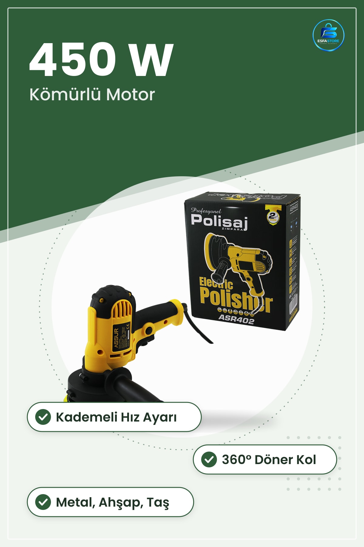 Dik Polisaj Zımpara Makinesi 450W Kömürlü Motor Kademeli Hız ° Döner Kol Metal Ahşap Taşı