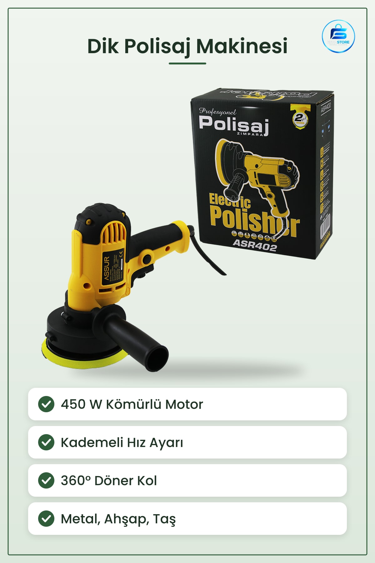 Dik Polisaj Zımpara Makinesi 450W Kömürlü Motor Kademeli Hız ° Döner Kol Metal Ahşap Taşı