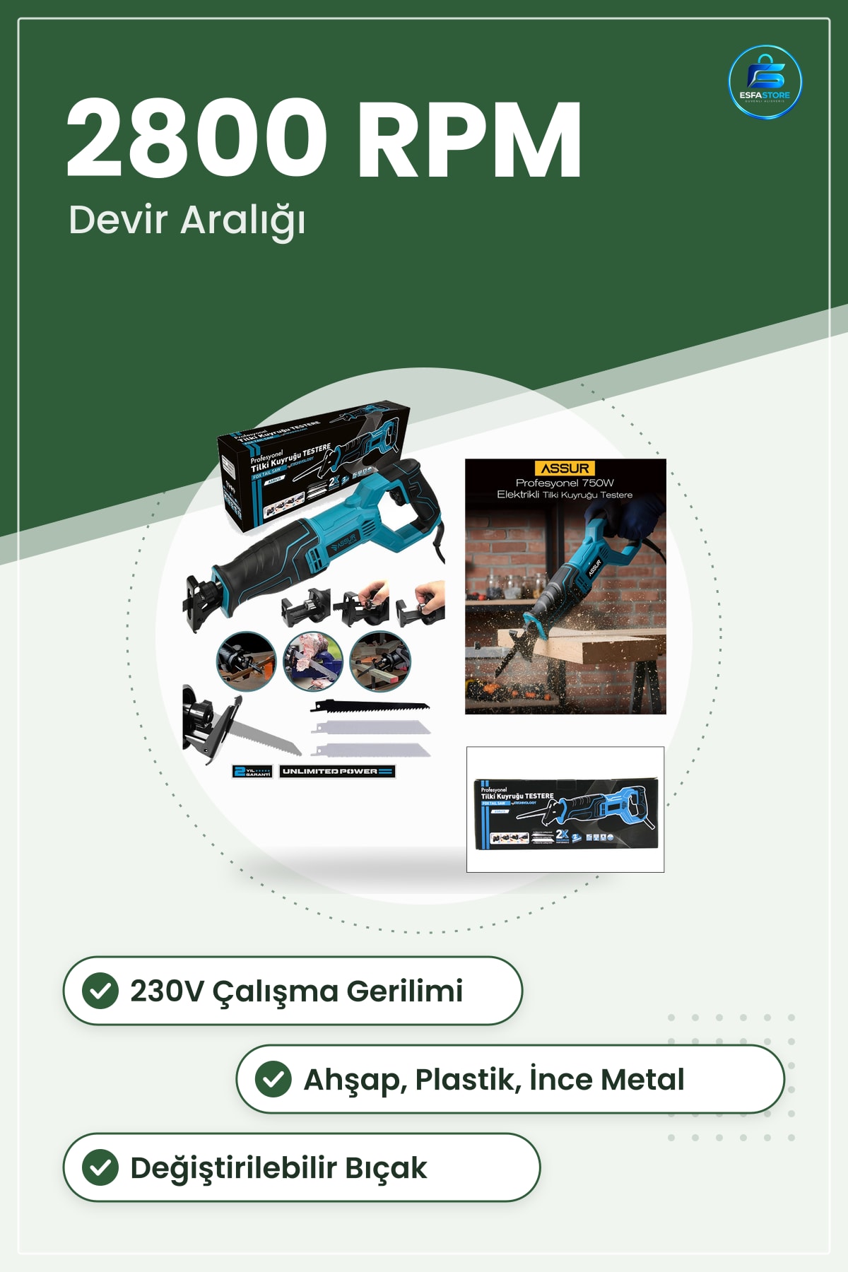 Elektrikli Tilki Kuyruğu Testere 230V 0 ile RPM Ahşap Metal Plastik Kesim Tadilat Aracı