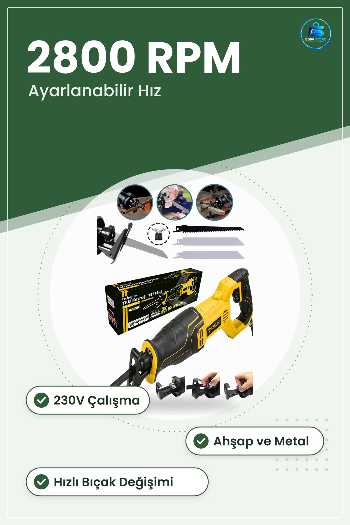 Elektrikli Testere Tilki Kuyruğu Profesyonel 230V 0 ile RPM Ayarlanabilir Hız Ahşap Metal