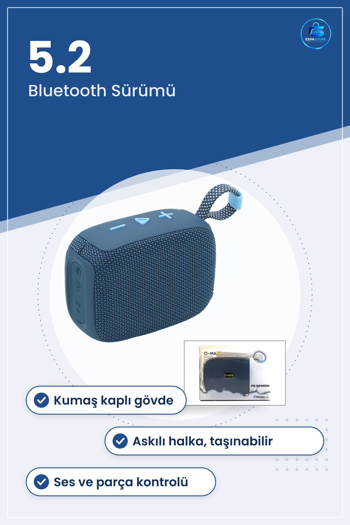 Bluetooth 5.2 Mini Hoparlör Müzik Çalar Kablosuz Taşınabilir Kumaş Kaplı Askılı Seyahat Ses Cihazı