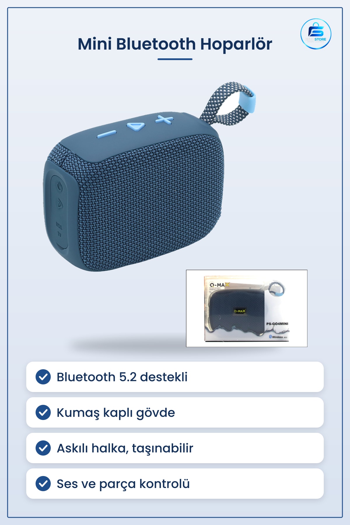 Bluetooth 5.2 Mini Hoparlör Müzik Çalar Kablosuz Taşınabilir Kumaş Kaplı Askılı Seyahat Ses Cihazı