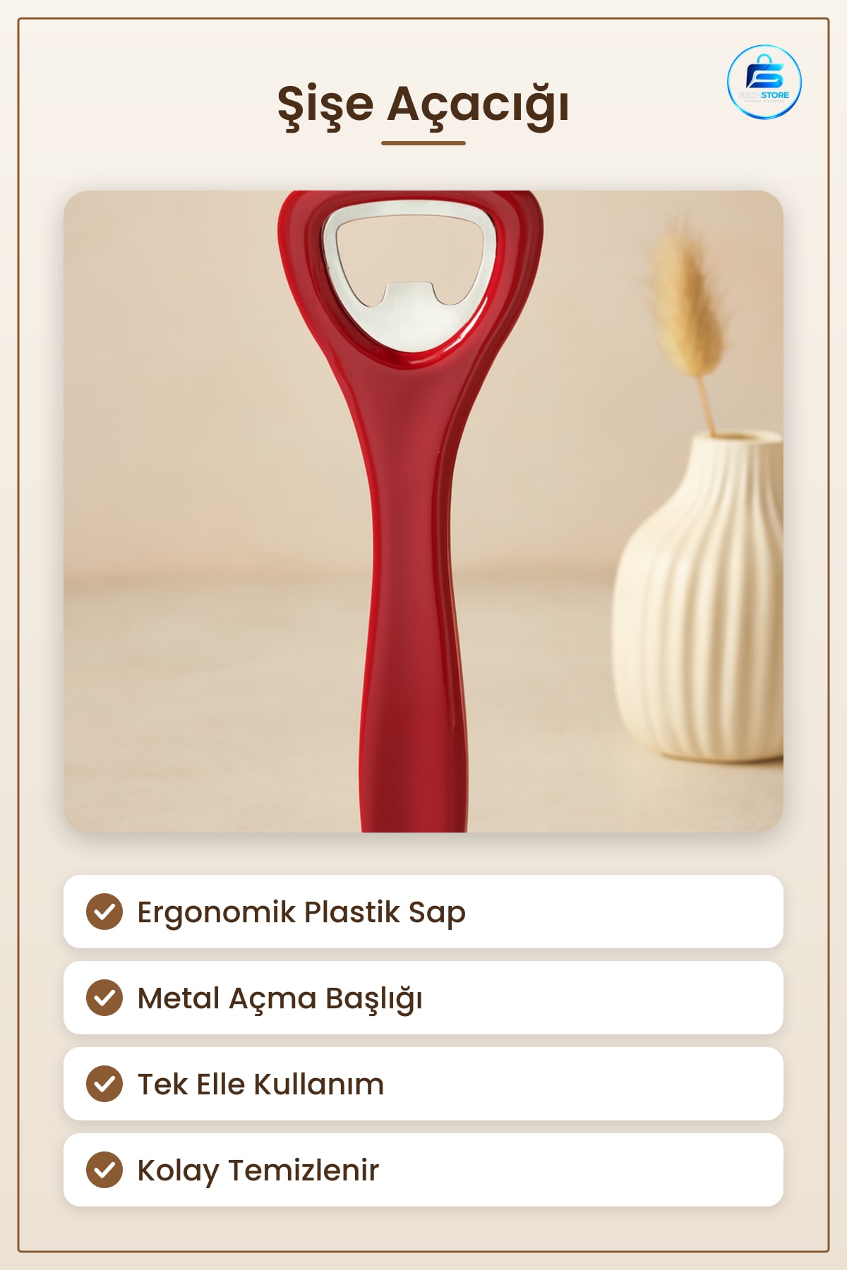 Şişe Açacağı Plastik Saplı Metal Başlıklı Ergonomik Tek Elle Kullanım Kapak Açma Mutfak Aleti