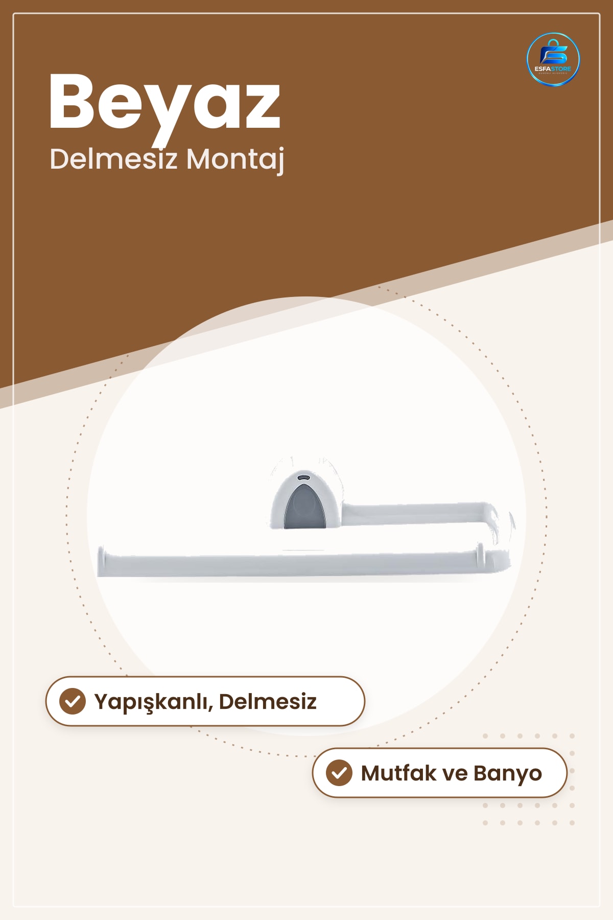 Kağıt Havlu Askısı Yapışkanlı Duvara Monte Beyaz Plastik Mutfak Düzenleyici Delmesiz Rulo Tutucu