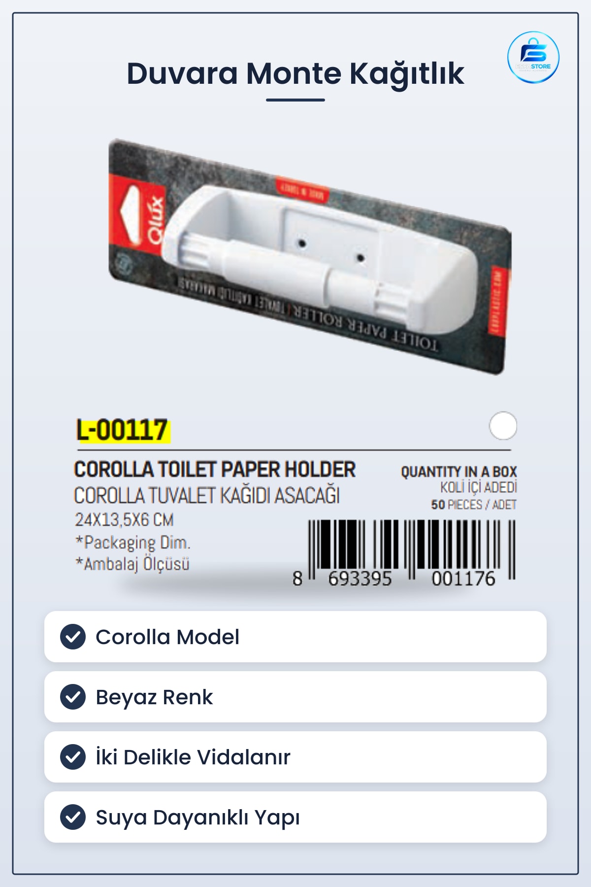 Tuvalet Kağıtlığı Corolla Duvara Monte Beyaz Banyo Aksesuarı Kolay Montaj Kağıt Tutucu
