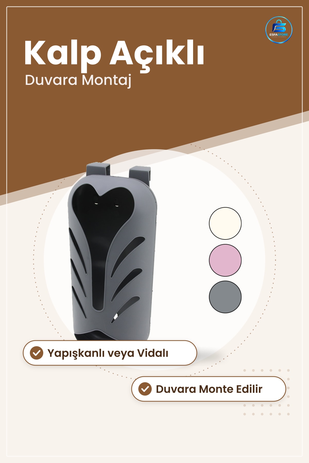 Plastik Poşetlik Kalp Açıklı Yapışkanlı ve Vidalı Montaj Mutfak Çöp Poşeti Düzenleyici Duvar