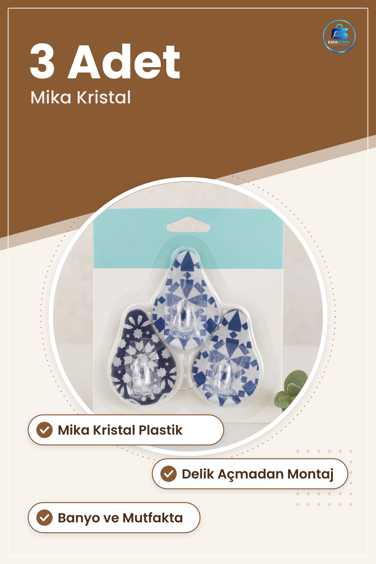Yapışkanlı Mika Kristal Plastik Duvar Askısı Delik Açmadan Banyo Mutfak Koridor Kullanımı