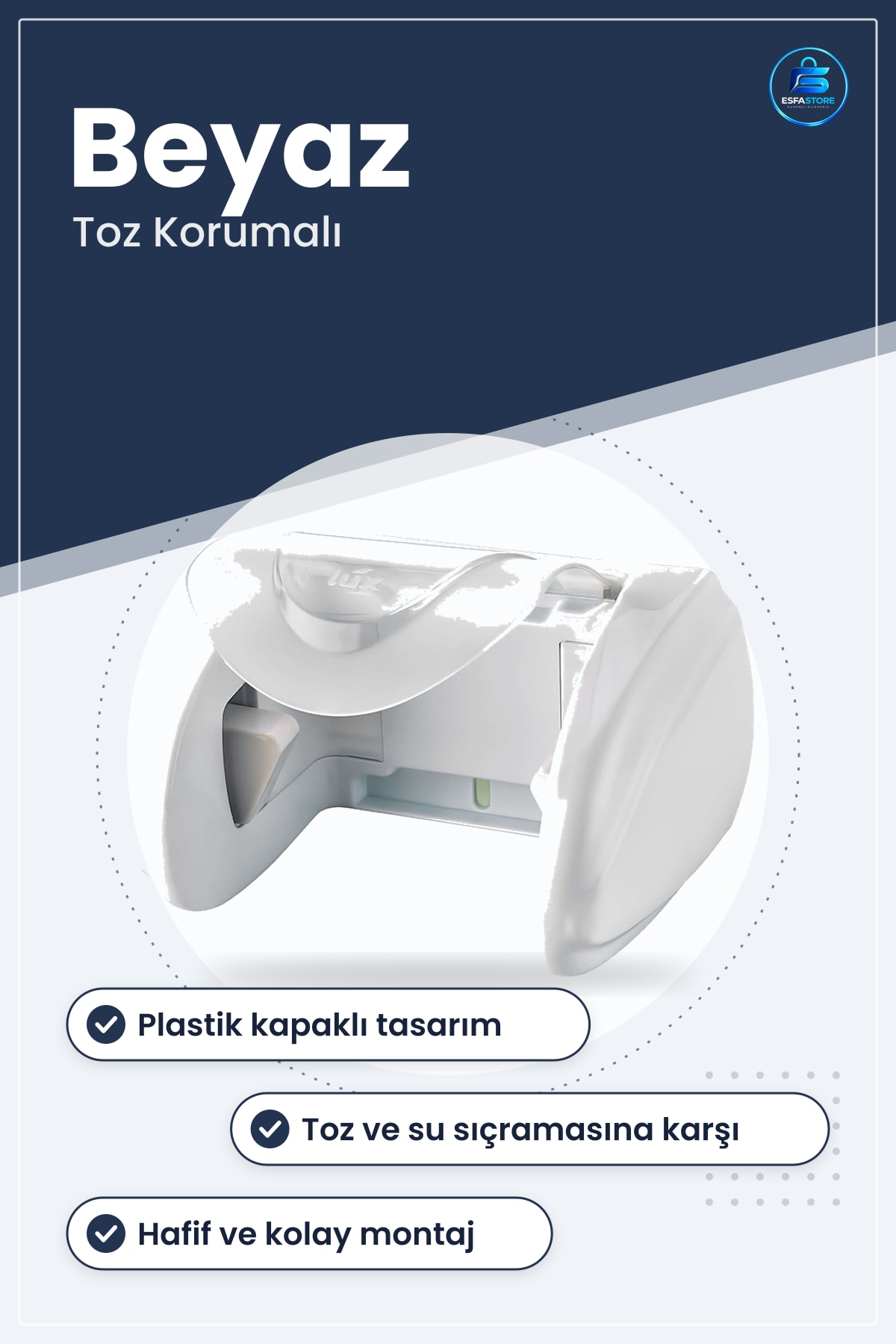 Plastik Kapaklı Tuvalet Kağıtlığı Banyo Aksesuarı Rulo Kağıt Tutucu Toz Korumalı Beyaz