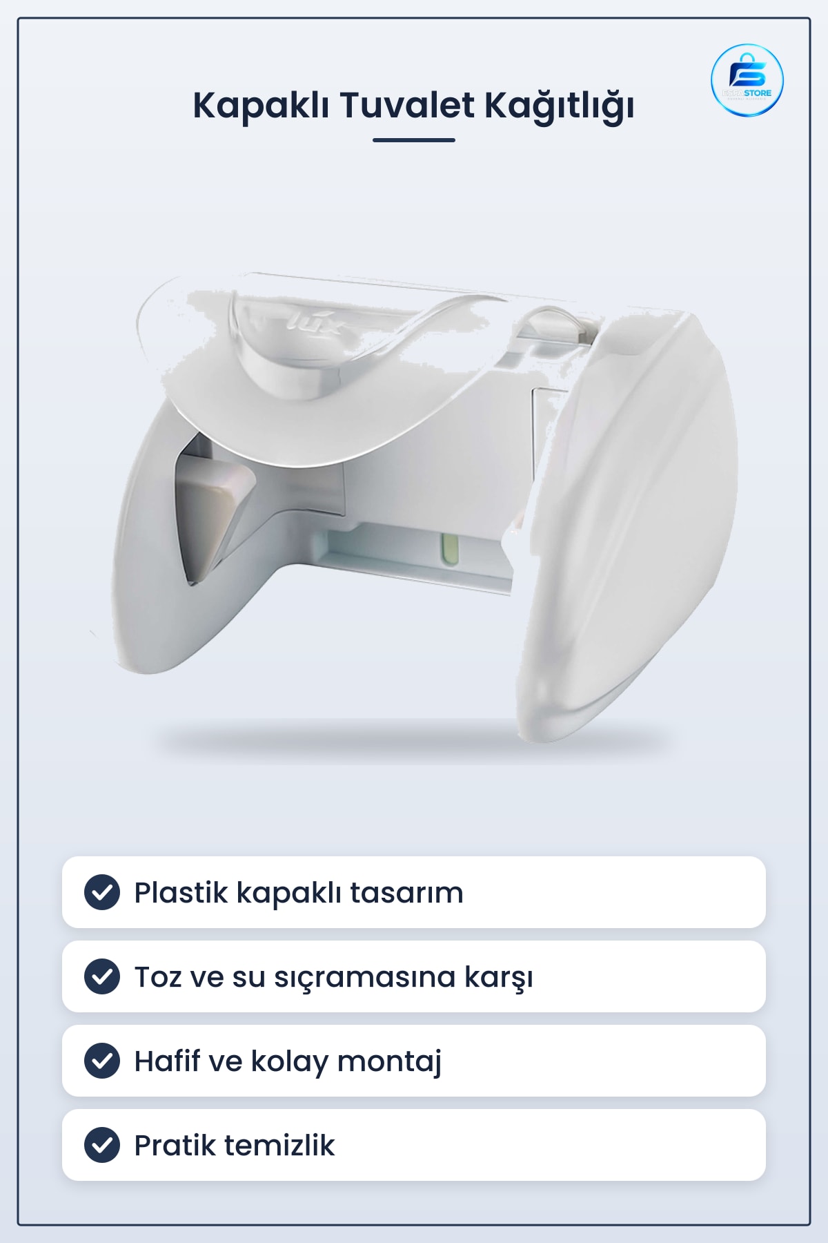 Plastik Kapaklı Tuvalet Kağıtlığı Banyo Aksesuarı Rulo Kağıt Tutucu Toz Korumalı Beyaz