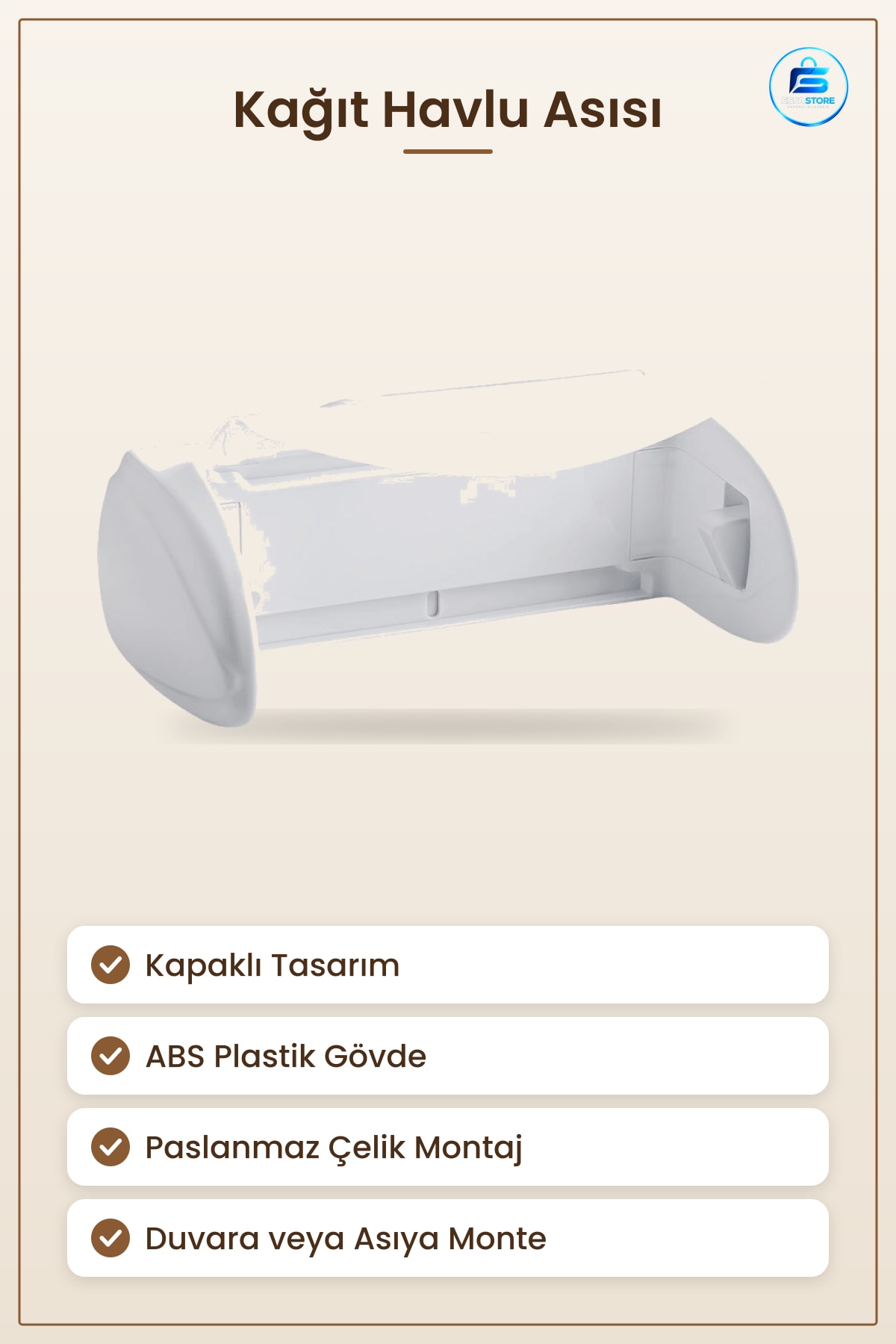Kapaklı Kağıt Havlu Askdaısı Mutfak Düzenleyici ABS Plastik Gövdeli Paslanmaz Çelik Montajlı Banyo