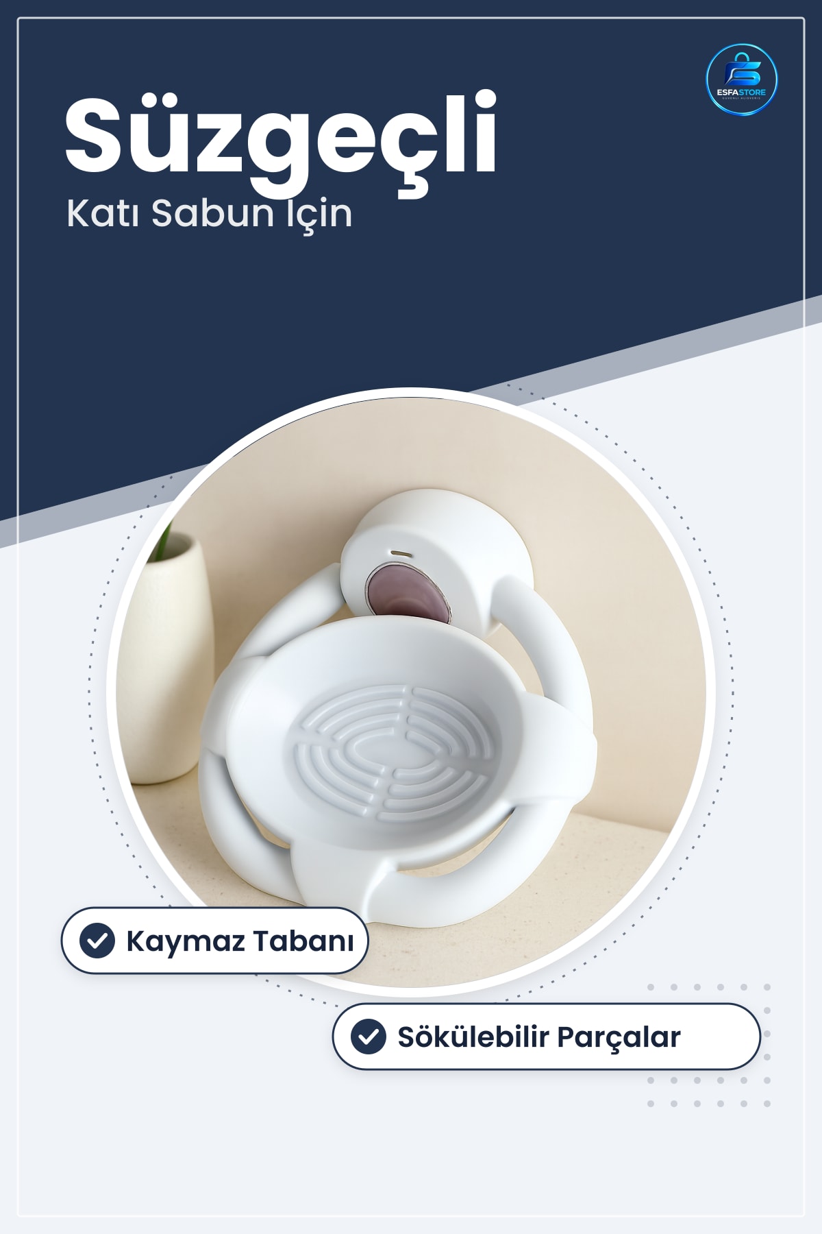 Katı Sabunluk Dekoratif Süzgeçli Kaymaz Tabanı Banyo Lavabo Aksesuarı Şık Modern Tasarım