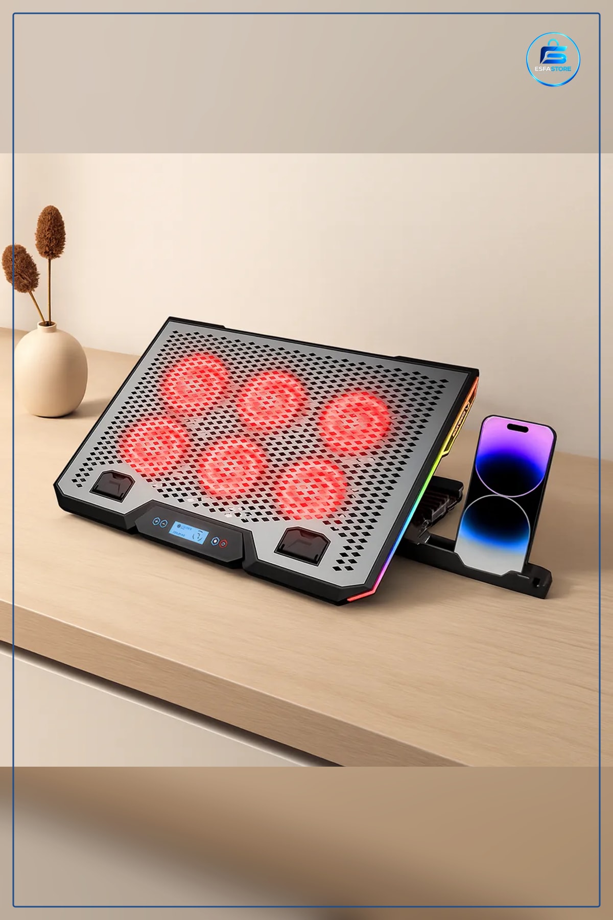 Laptop Soğutucu 15.6 inç Dizsüstü 6 Fan RGB Işıklı LCD Dijital Kontrol 2 USB Ayarlı Eim Oyun Ofis