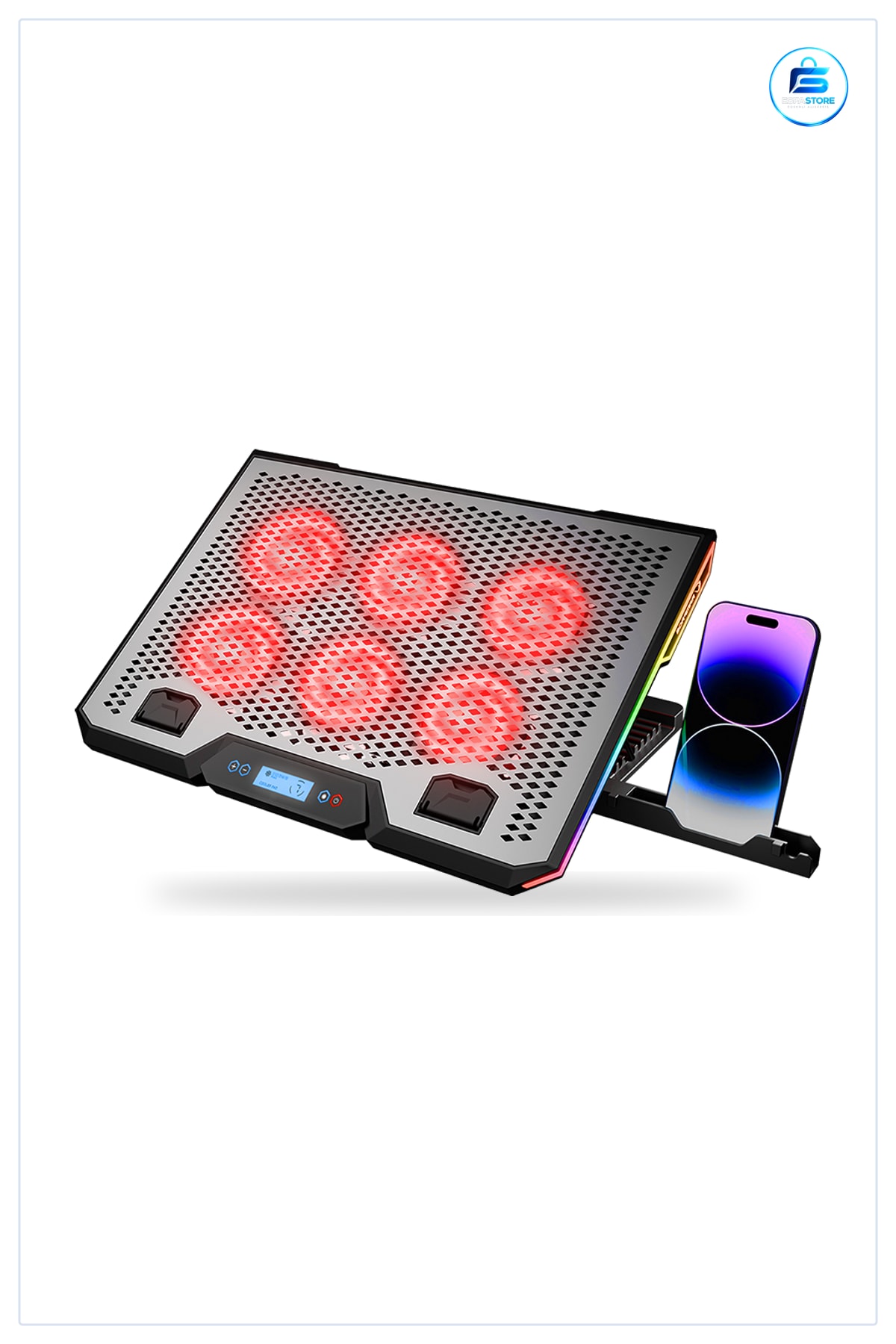 Laptop Soğutucu 15.6 inç Dizsüstü 6 Fan RGB Işıklı LCD Dijital Kontrol 2 USB Ayarlı Eim Oyun Ofis