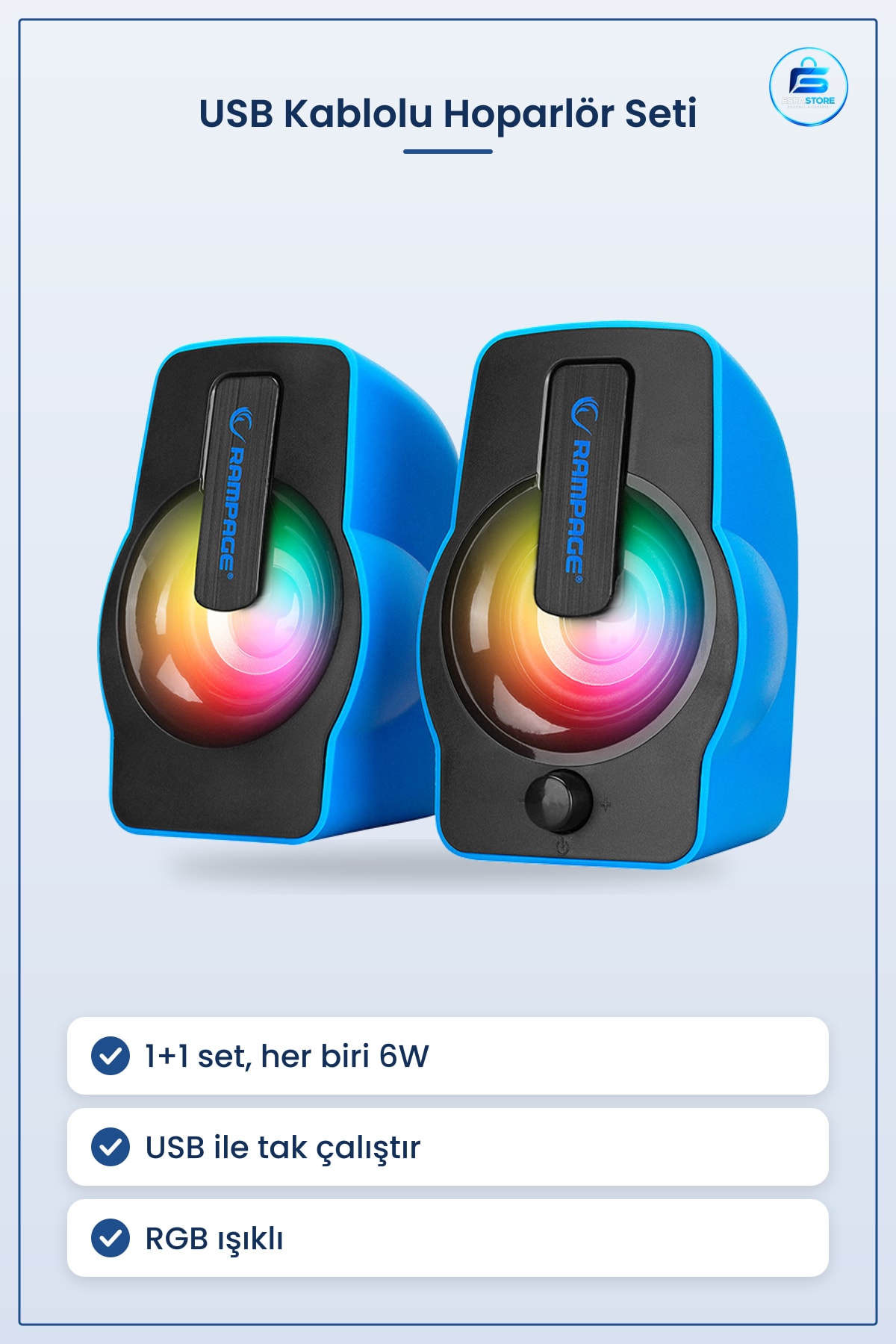 Kablolu Hoparlör Seti 1+1 6W USB RGB Işıklı Multimedya Bilgisayar Masaüstü Ses Sistemi Oyun