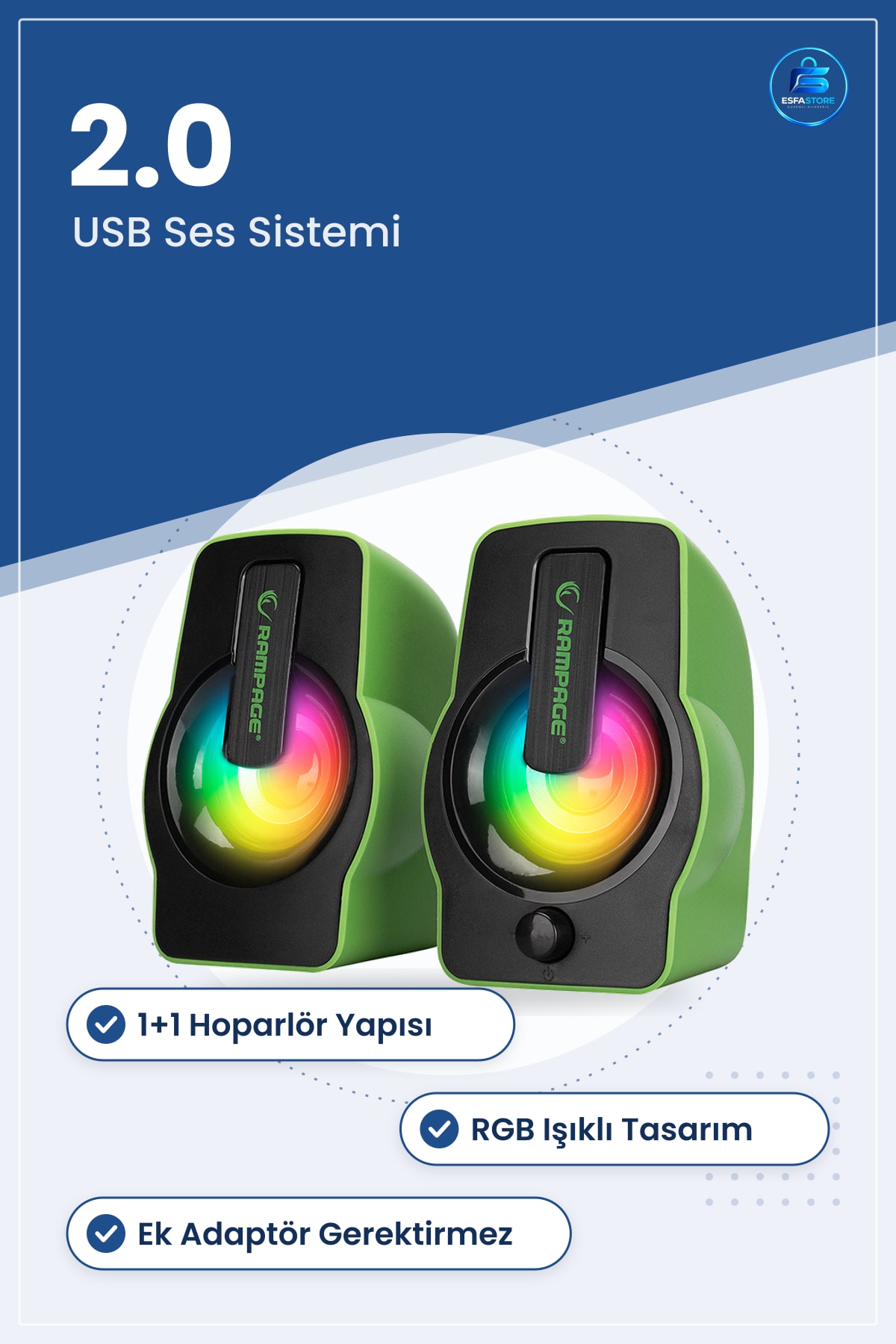 Kablolu Hoparlör USB 2.0 1+1 RGB Işıklı Multimedya Ses Sistemi Bilgisayar Oyun Masaüstü