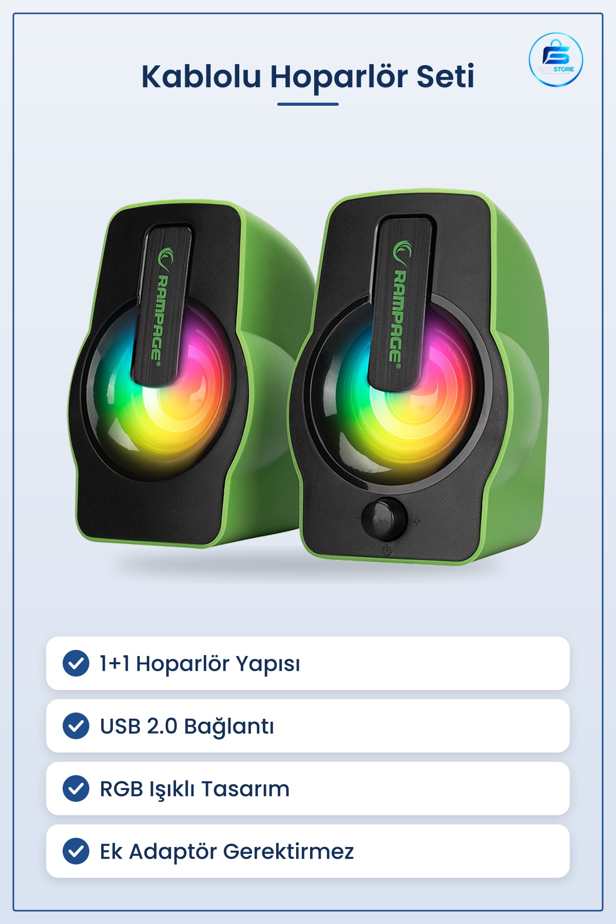 Kablolu Hoparlör USB 2.0 1+1 RGB Işıklı Multimedya Ses Sistemi Bilgisayar Oyun Masaüstü