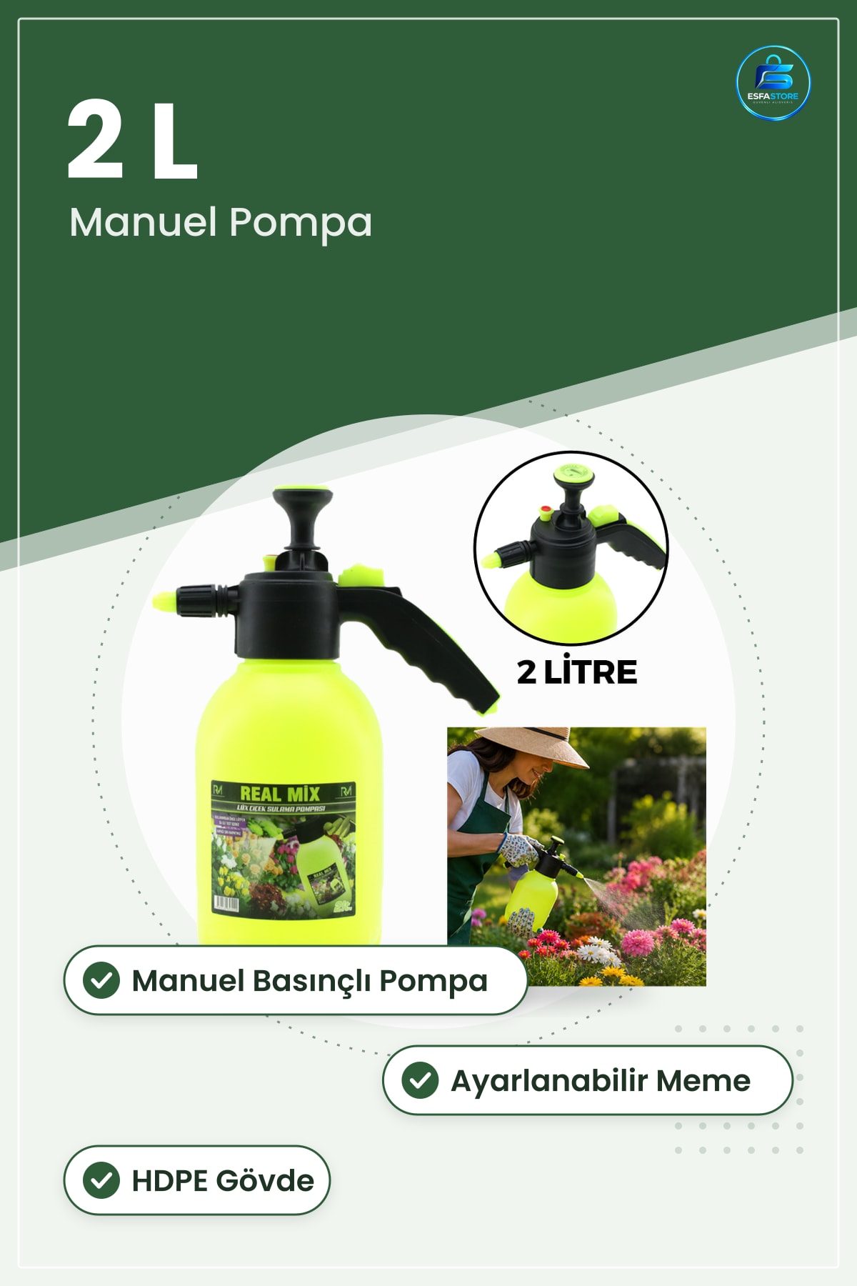 2 L Manuel Basınçlı İlaç Pompası Sisleme İlaçlama Bahçe Sera Bitki Koruma Dezenfeksiyon