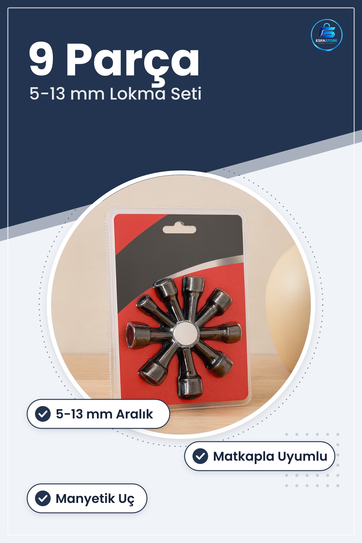 Manyetik Lokma Takımı Somun Sökme Adaptör Seti 9 Parça 5 ila 13 mm Matkap Uyumlu Sökücü