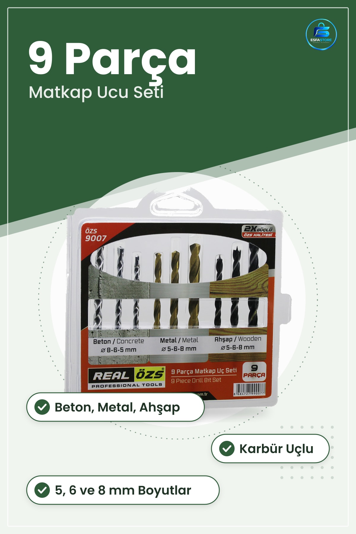 Matkap Ucu Seti 9 Parça Beton Metal Ahşap İçin /8 mm Karbür Uçlu Hassas Delme Ev Onarım Uyumlu
