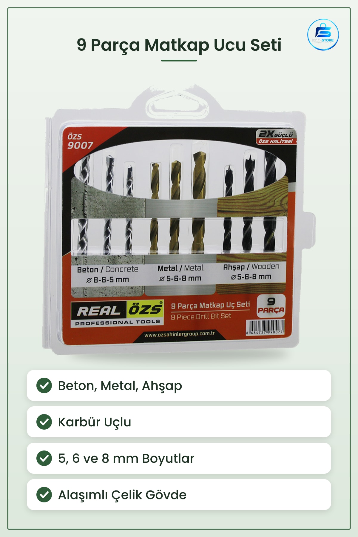 Matkap Ucu Seti 9 Parça Beton Metal Ahşap İçin /8 mm Karbür Uçlu Hassas Delme Ev Onarım Uyumlu