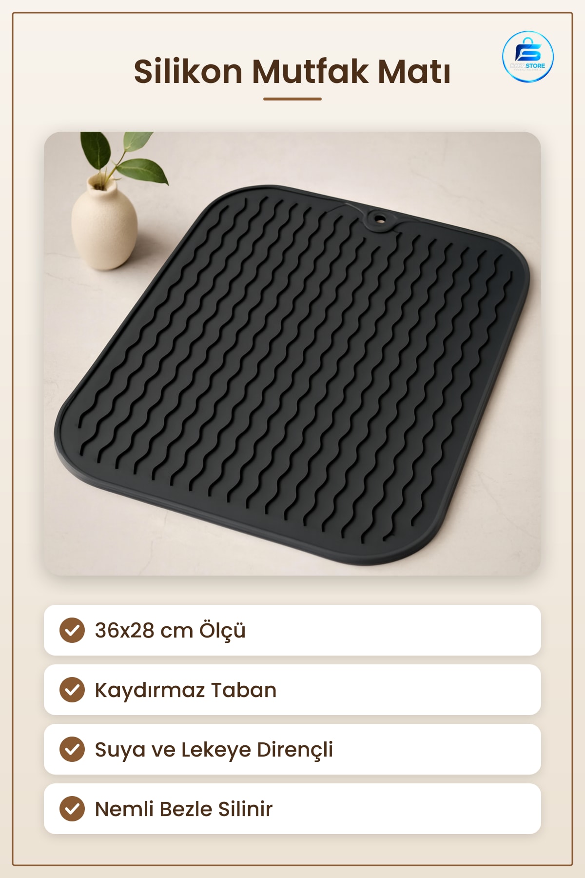 Kaydırmaz Silikon Mutfak Matı 36x28 cm Düzenleyici Tezgah Koruyucu Çok Amaçlı Hafif Taşınabilir