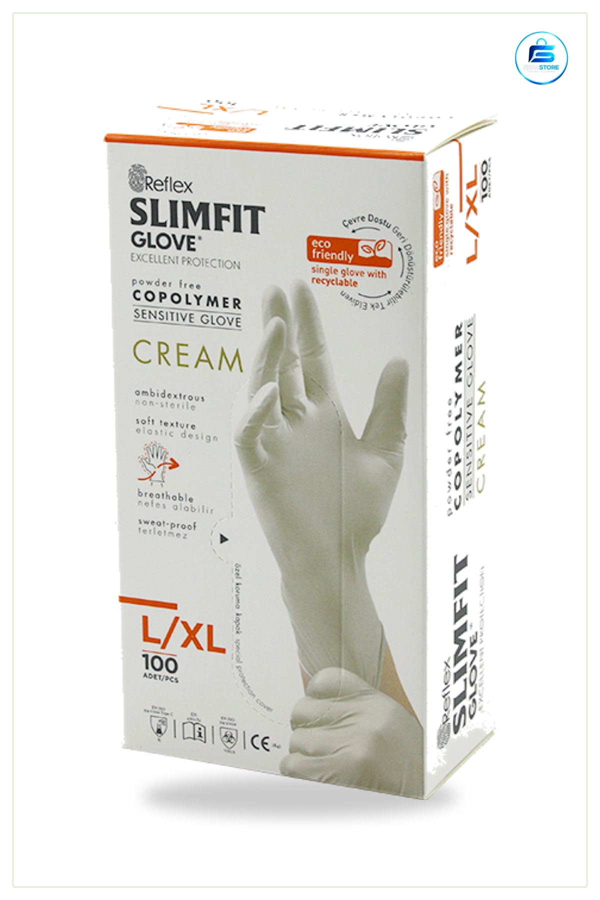 Hijyenik Eldiven Pudrasız Slimfit Nitril Muayene L/XL Krem Hassas Dayanıklı Kullanım