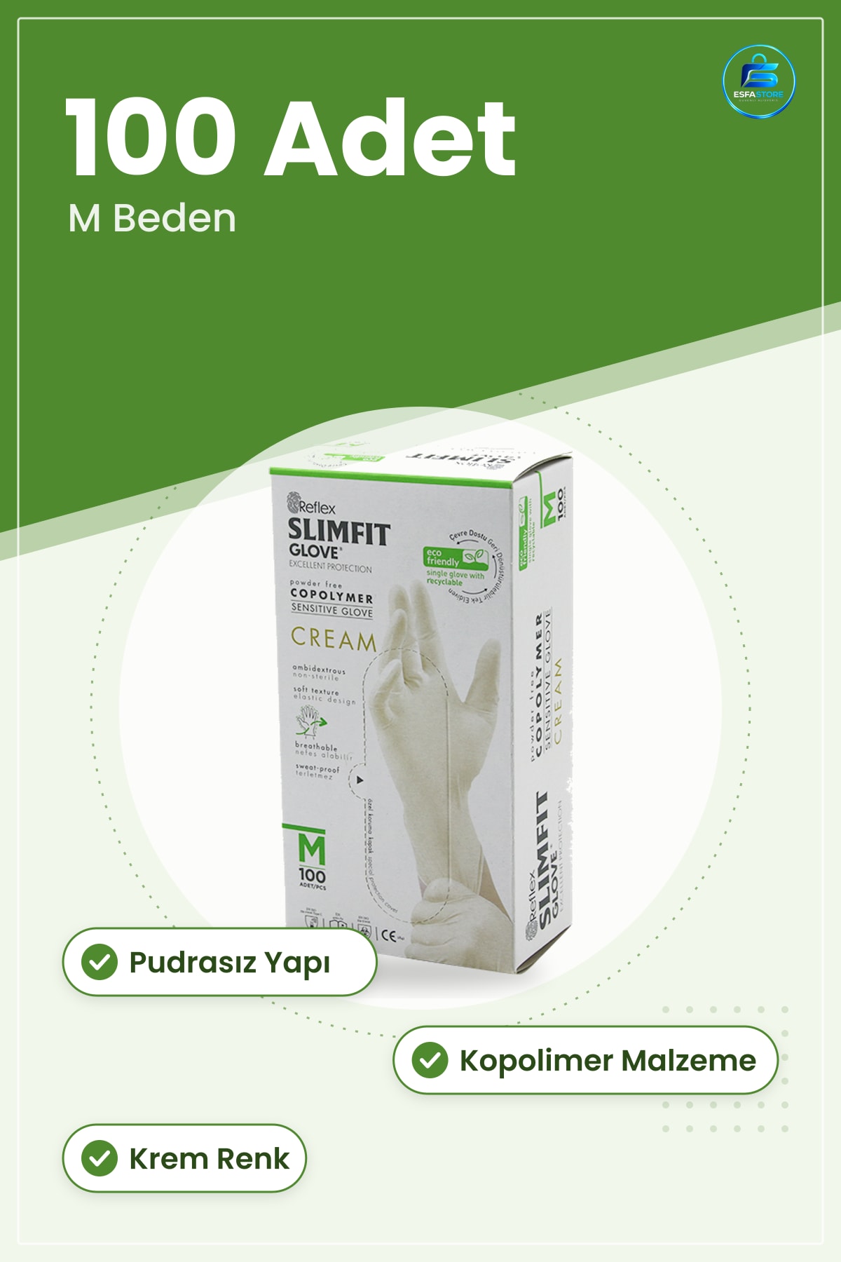 Hijyenik Eldiven Muayene M Beden Pudrasız Krem Kopolimer 100 Adet Esnek Laboratuvar Temizlik