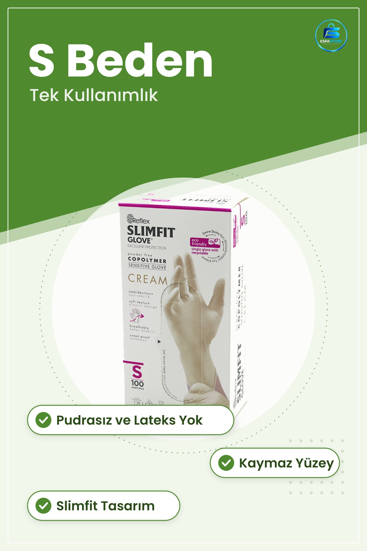 Muayene Eldiveni Nitril Pudrasız Lateks İçermez Hijyen Eldiven S Beden Kaymaz Yüzey Slimfit Tıbbi
