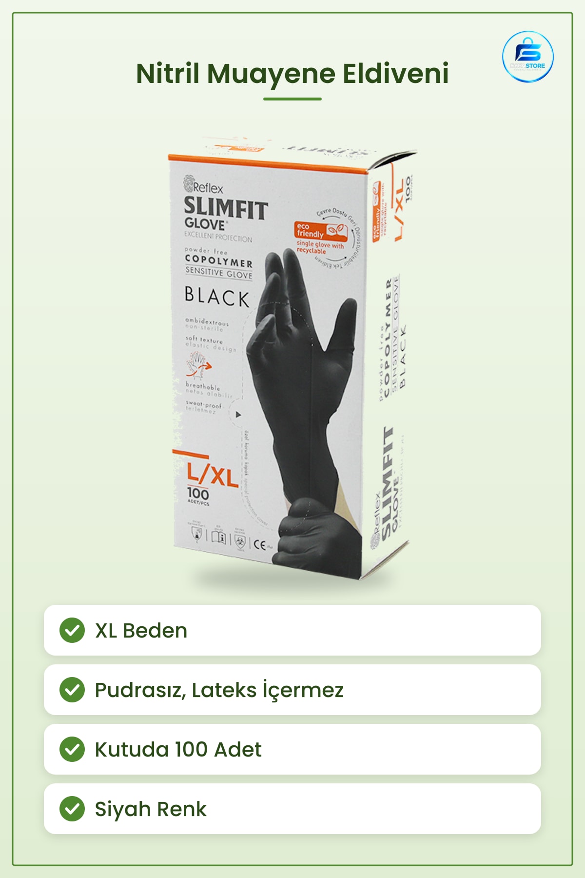 Siyah Pudrasız XL Nitril Hijyenik Muayene Eldiven Lateks İçermez Gıda Kozmetik Kullanımı
