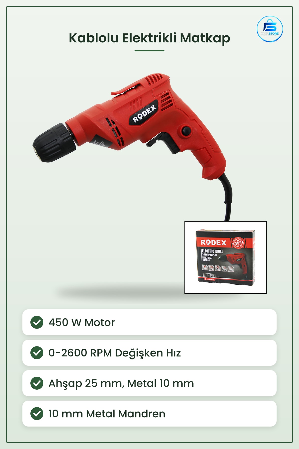Matkap Kablolu Elektrikli 450W 0 ila RPM Ahşap 25mm Metal 10mm Değişken Hız Delme Vidalama
