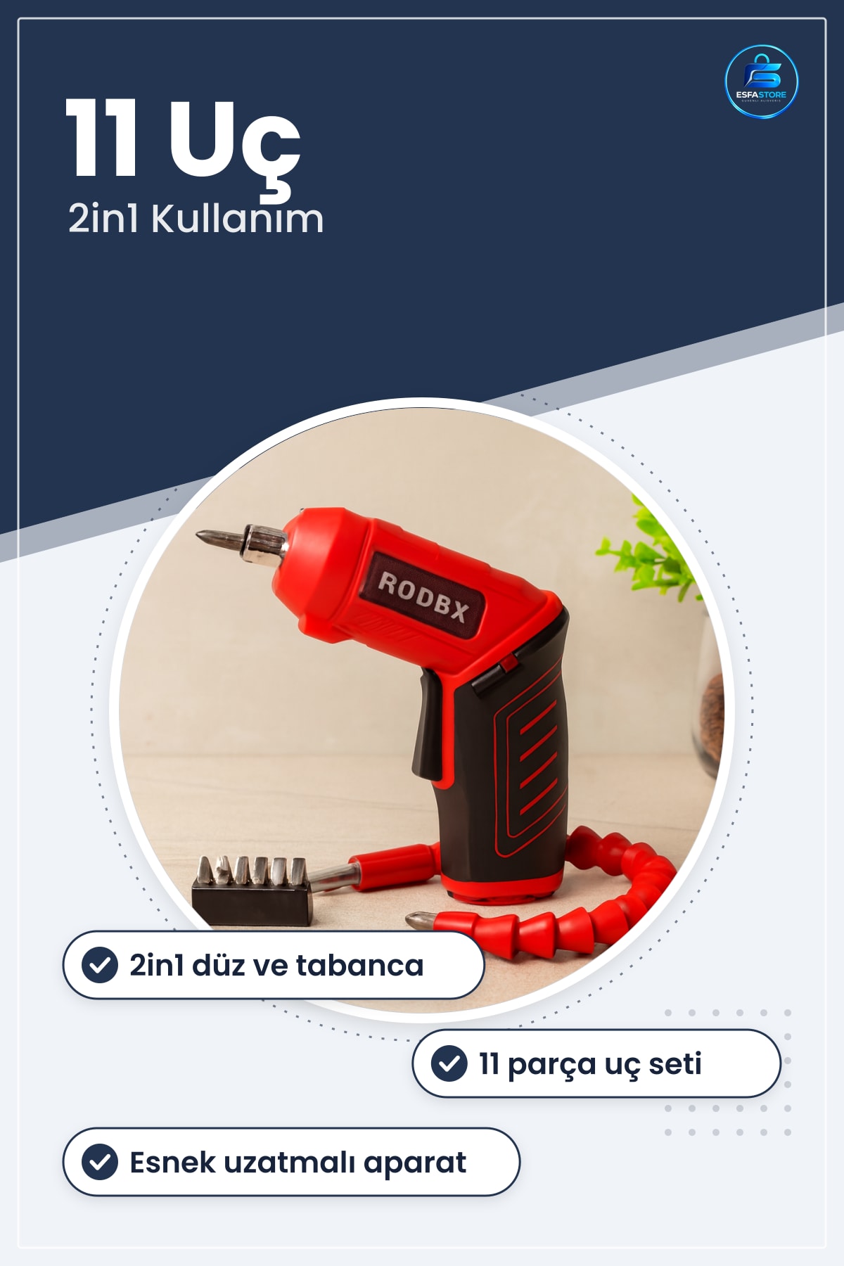 Şarjlı Tornavida Seti 2in1 Düz ve Tabanca 11 Uçlu Esnek Uzatmalı Aparatlı Kablosuz Tamir Montaj