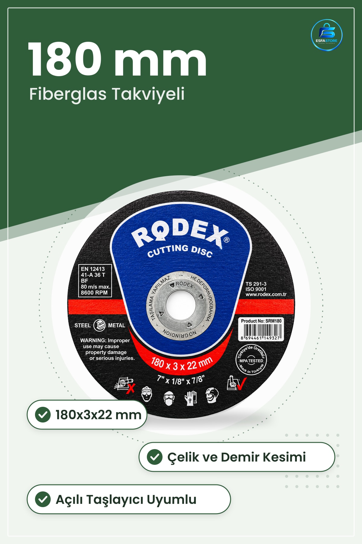 Daire Testere Bıçağı Metal Kesici Disk 180x3x22 mm Açılı Taşlayıcı İçin Çelik Demir Profil