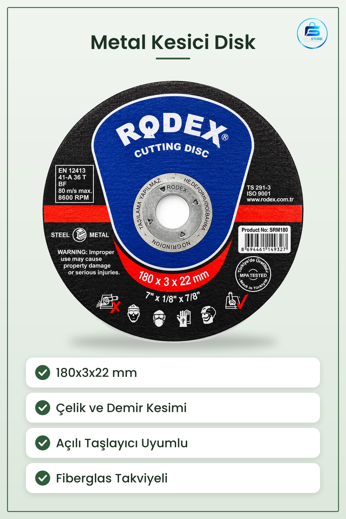 Daire Testere Bıçağı Metal Kesici Disk 180x3x22 mm Açılı Taşlayıcı İçin Çelik Demir Profil