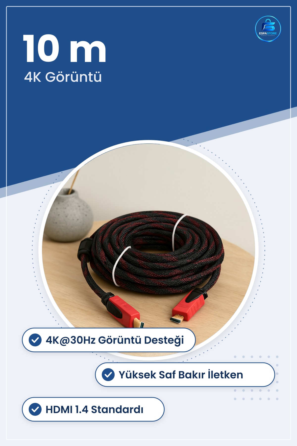 HDMI Kablo 10 m Örgülü V1.4 4K 3D 1080p Bakır Ses Görüntü Kablosu TV Monitör Projektör