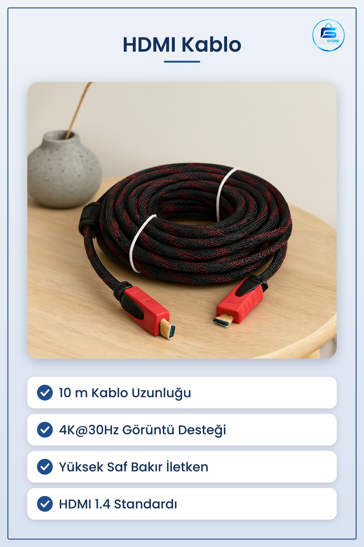 HDMI Kablo 10 m Örgülü V1.4 4K 3D 1080p Bakır Ses Görüntü Kablosu TV Monitör Projektör