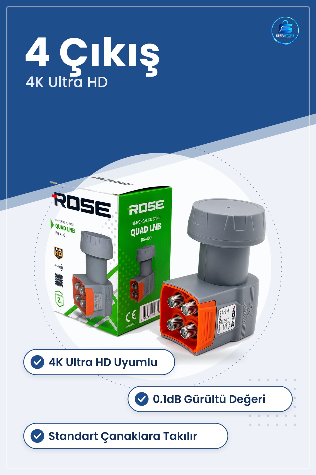 Universal Quad LNB 4 Çıkışlı 4K Ultra HD 0.1dB Uydu Anteni Konvertörü Düşük Gürültü