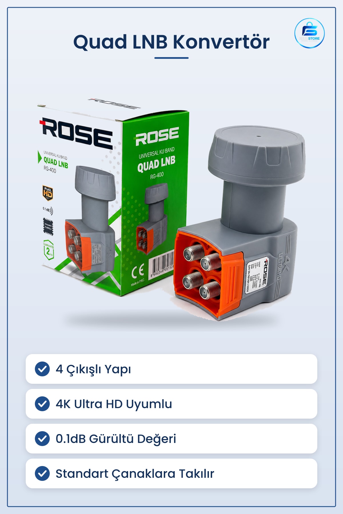 Universal Quad LNB 4 Çıkışlı 4K Ultra HD 0.1dB Uydu Anteni Konvertörü Düşük Gürültü