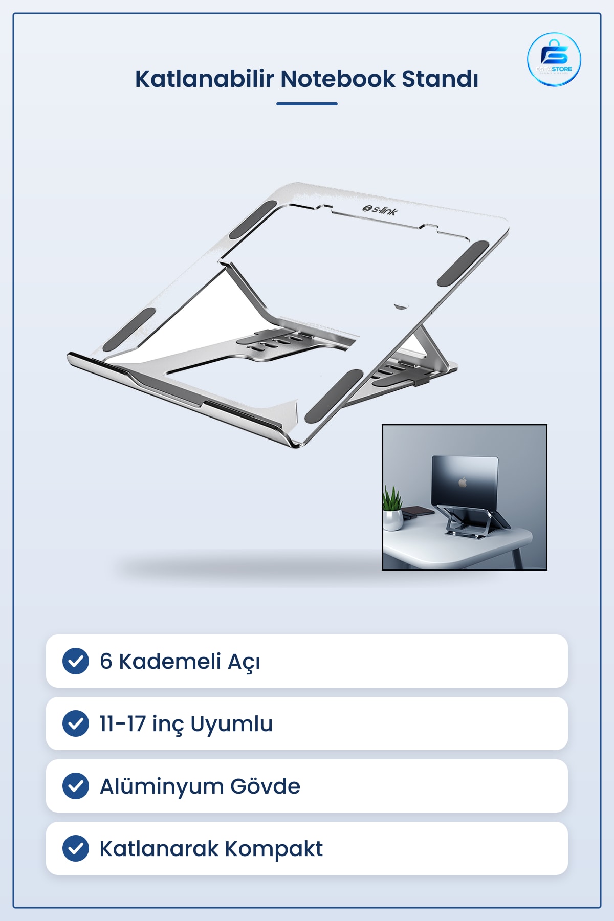 Notebook Standı Katlanabilir Altüminyum 6 Açılı Laptop İçin Ofis Seyahat Gümüş ile 17 inç