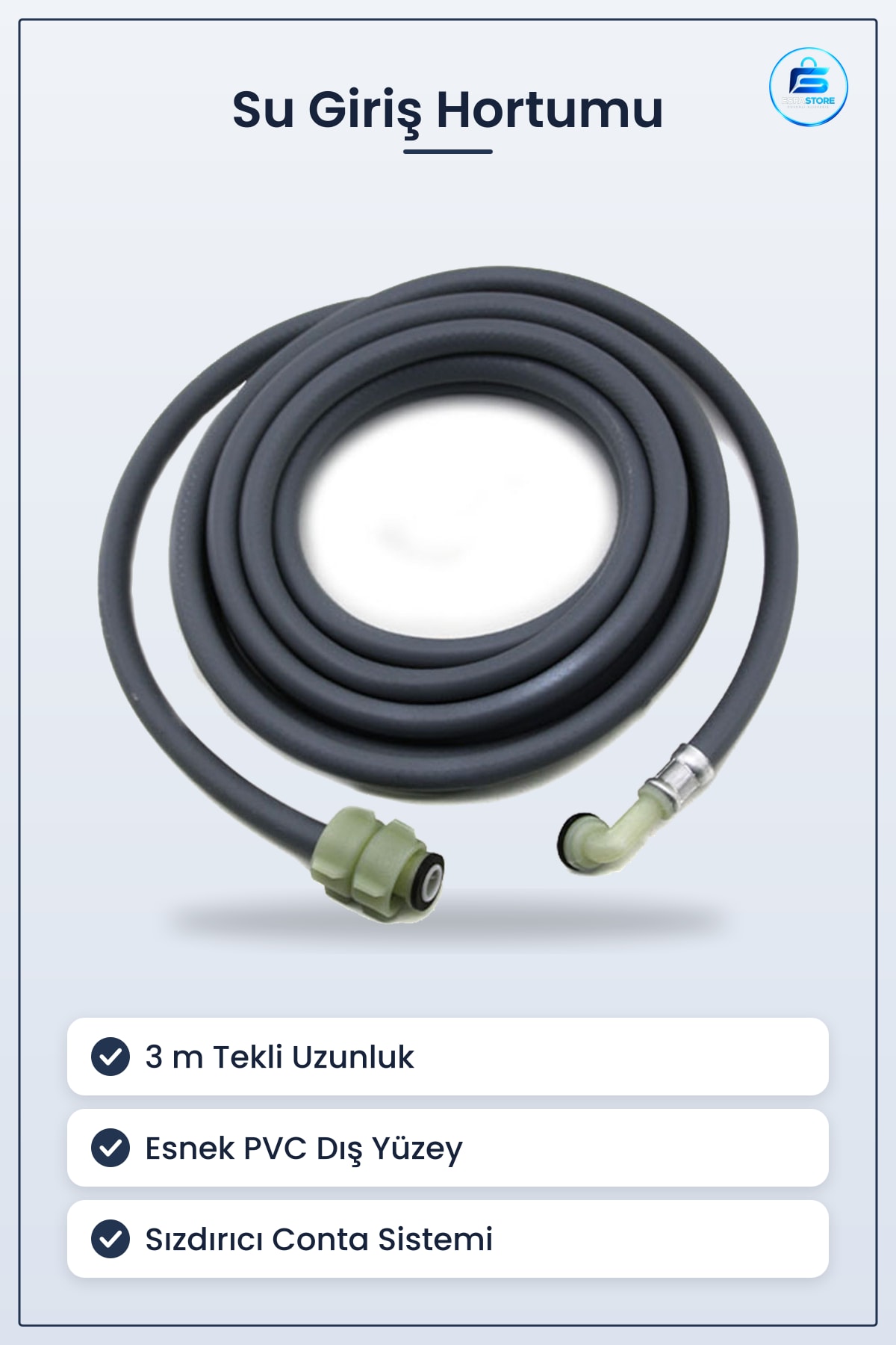 Çamaşır Makinesi Su Giriş Hortumu 3 m Tekli Esnek Bağlantı Banyo Tesisatı Sızdırmaz Montaj