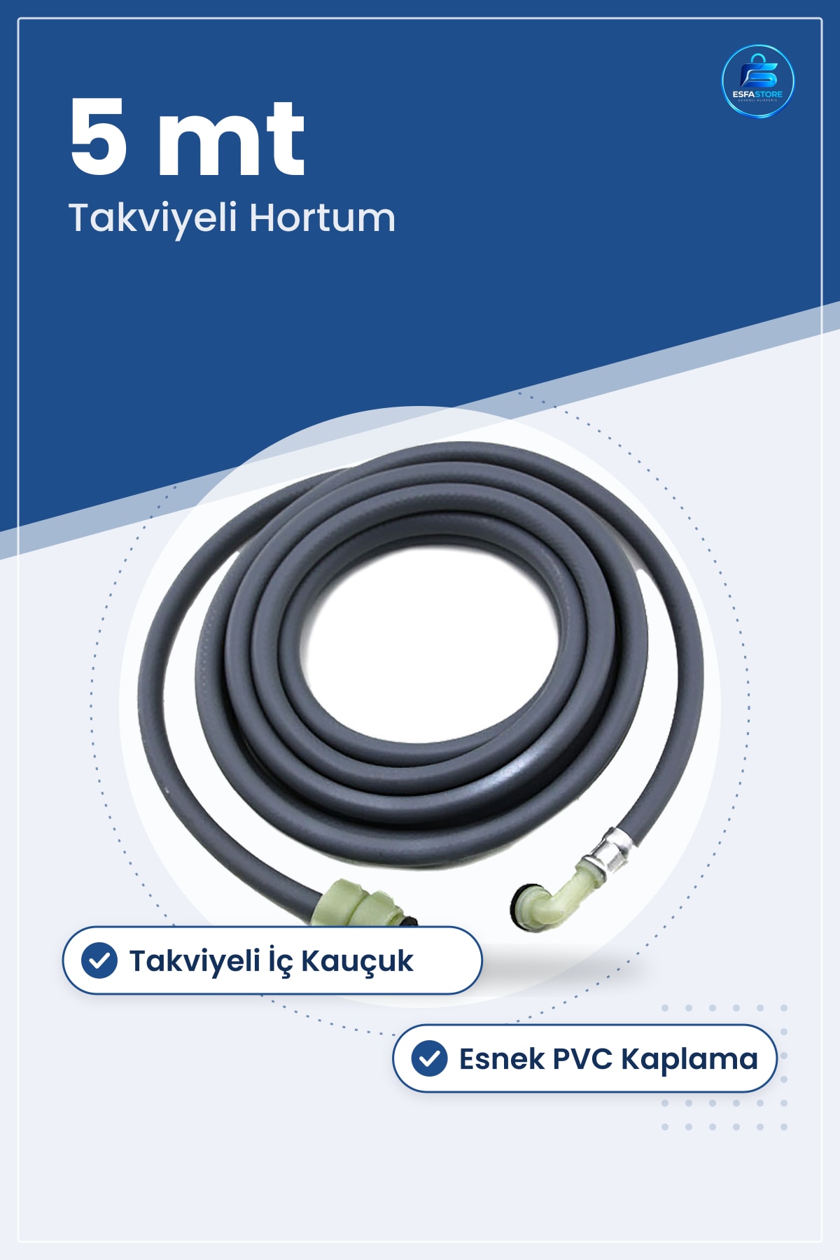 Çamaşır Makinesi Hortumu 5 m Tekli Takviyeli Esnek PVC Yedek Parça Ev Tipi Su Giriş Çıkış