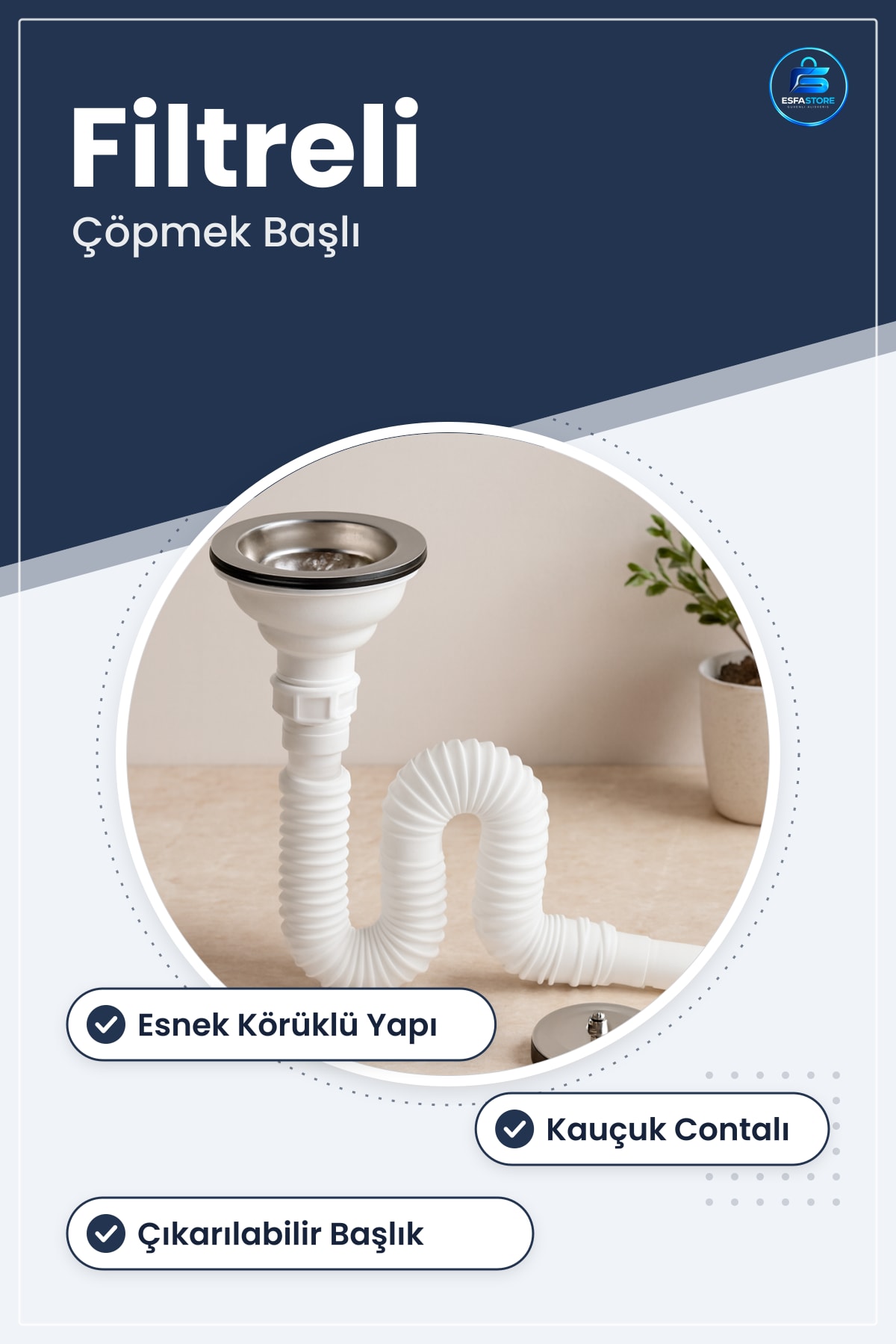 Lavabo Sifonu Filtreli Körüklü Çöpmek Başlı Esnek Banyo Tesisatı Gideri Kauçuk Contalı