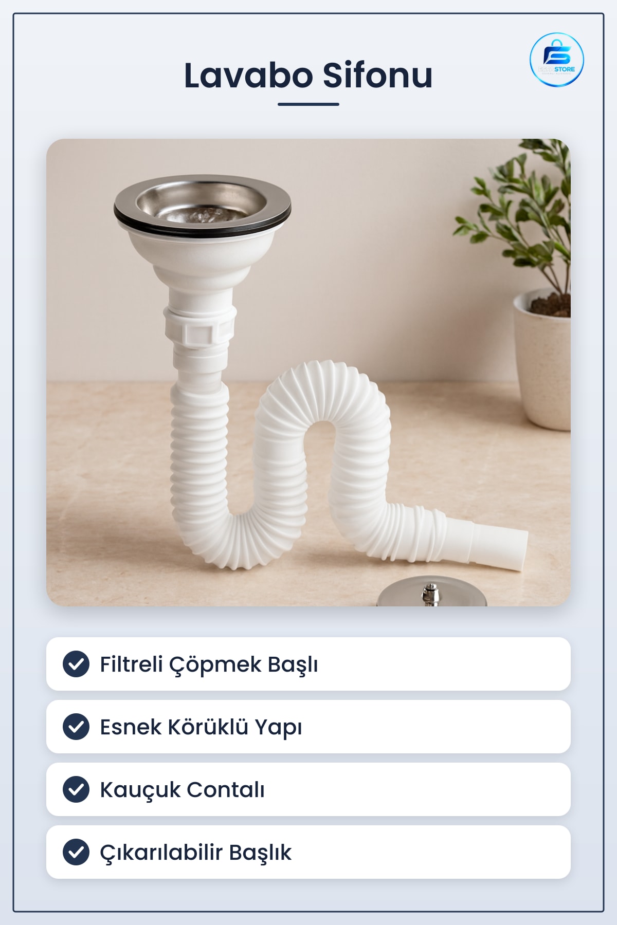 Lavabo Sifonu Filtreli Körüklü Çöpmek Başlı Esnek Banyo Tesisatı Gideri Kauçuk Contalı