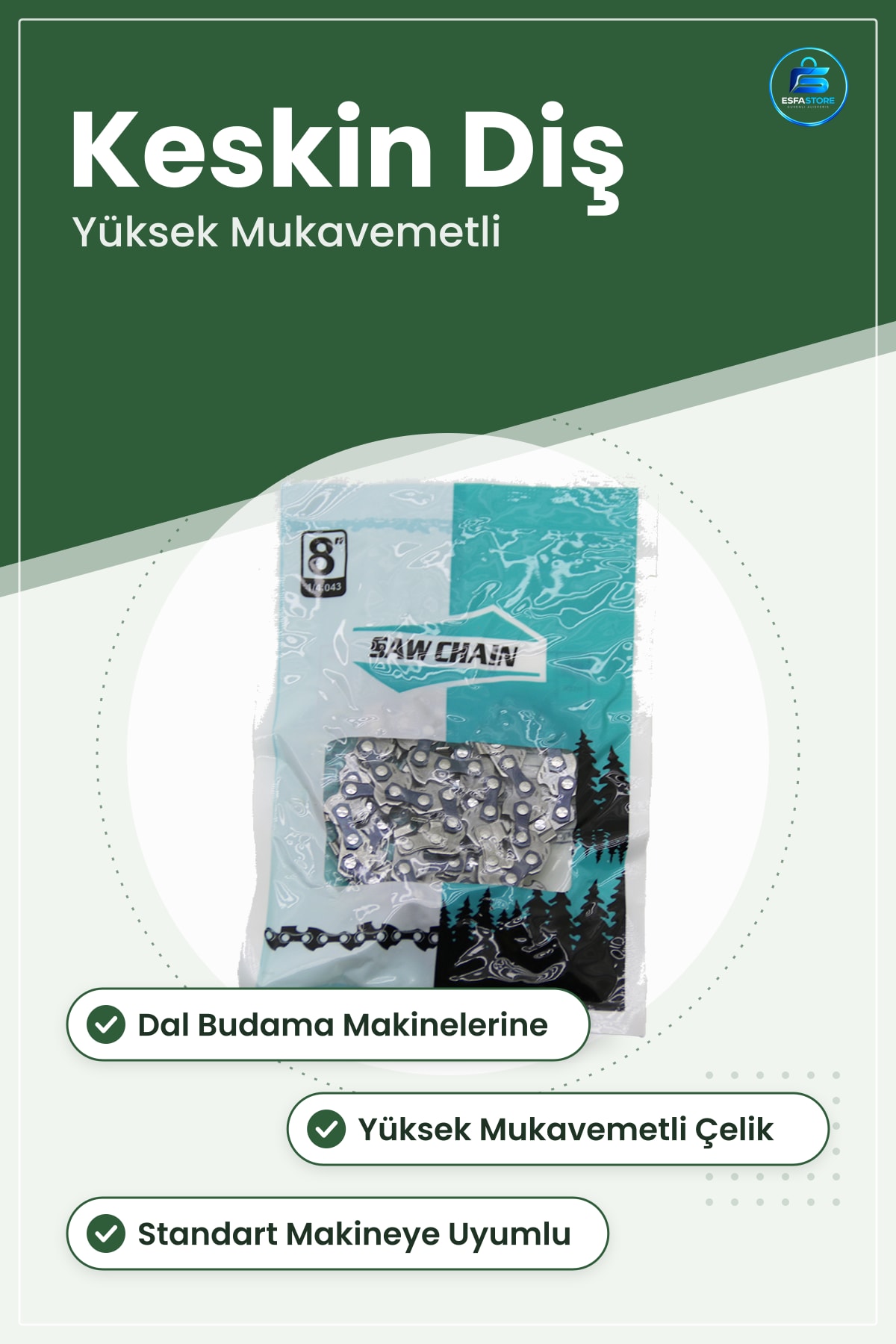 Dal Budama Testere Zinciri. Bahçe Makine Aksesuarları Ağaç Kesim Keskin Dişli Çelik