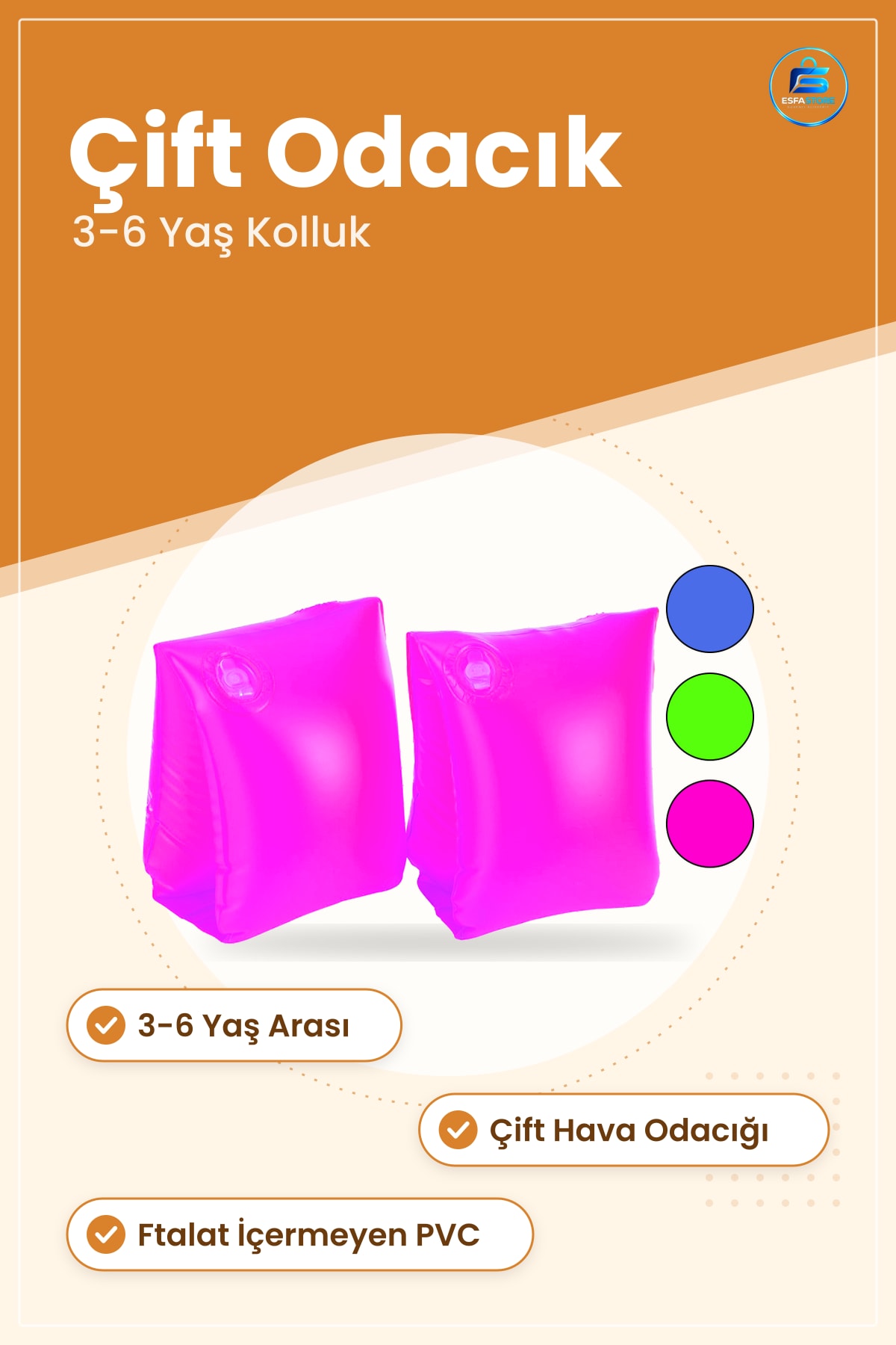 Neon Çocuk Kolluk 3 ila 6 Yaş Şişirilebilir PVC Deniz Havuz Plaj Yüzme Yardımcısı Çift Odacıklı